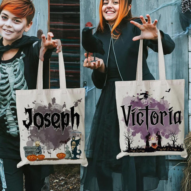 Picture of Custom Halloween Trick or Treat Bag | Personalised Canvas Bag for Halloween for Kid