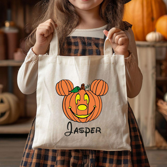 Picture of Custom Halloween Trick or Treat Bag | Personalised Halloween Canvas Bag with Name