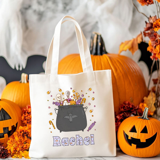 Picture of Custom Halloween Trick or Treat Canvas Bag | Personalised Canvas Bag with Name for Boys and Girls