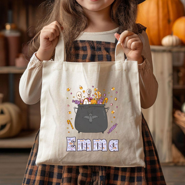 Picture of Custom Halloween Trick or Treat Canvas Bag | Personalised Canvas Bag with Name for Boys and Girls