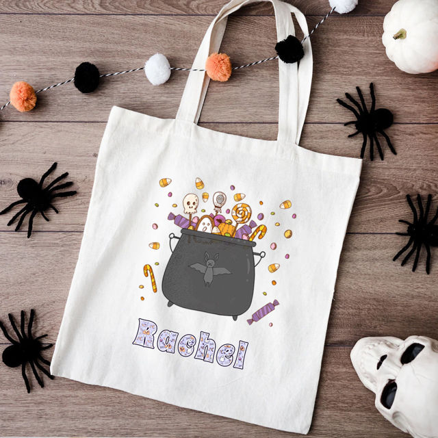 Picture of Custom Halloween Trick or Treat Canvas Bag | Personalised Canvas Bag with Name for Boys and Girls