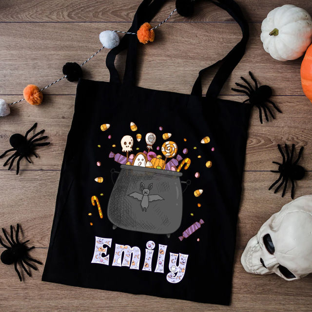 Picture of Custom Halloween Trick or Treat Canvas Bag | Personalised Canvas Bag with Name for Boys and Girls