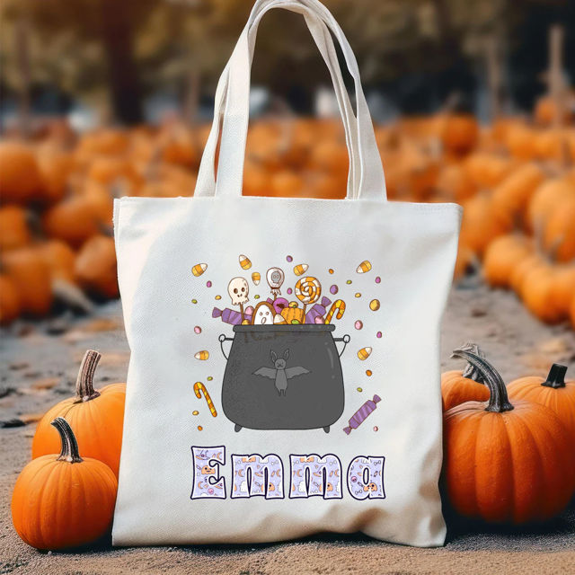 Picture of Custom Halloween Trick or Treat Canvas Bag | Personalised Canvas Bag with Name for Boys and Girls