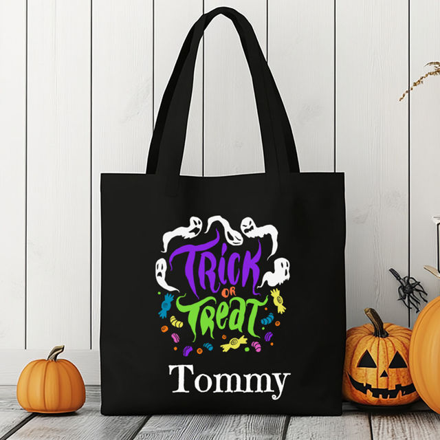 Picture of Custom Halloween Trick or Treat Canvas Bag - Personalised Canvas Bag with Name for Halloween Season
