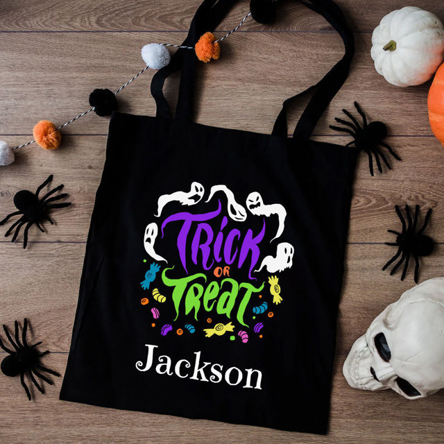 Picture of Custom Halloween Trick or Treat Canvas Bag - Personalised Canvas Bag with Name for Halloween Season