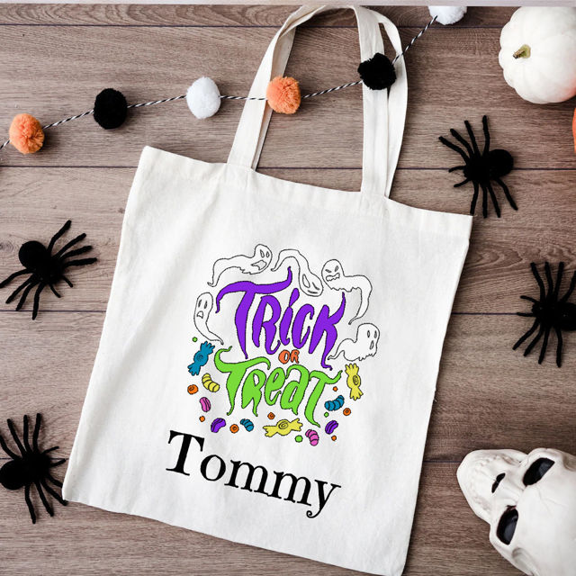 Picture of Custom Halloween Trick or Treat Canvas Bag - Personalised Canvas Bag with Name for Halloween Season