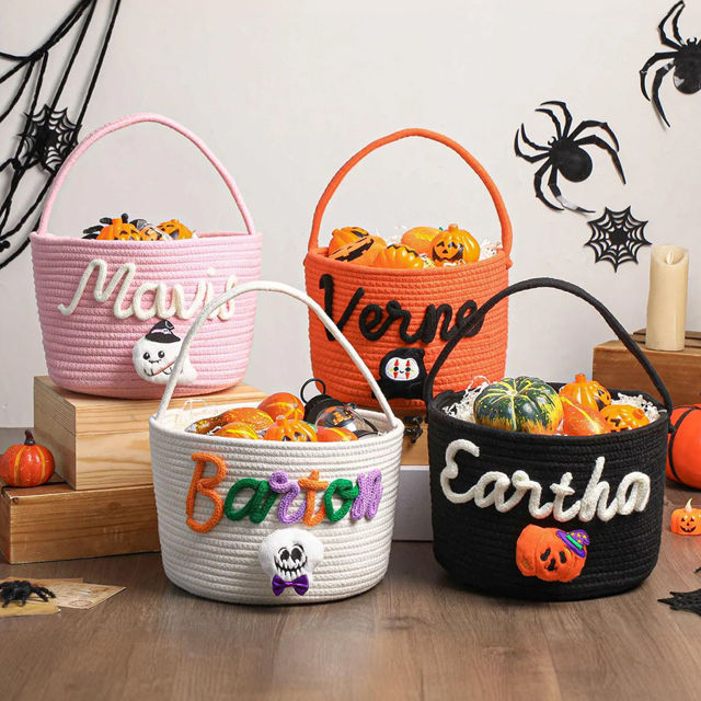 Picture of Custom Embroidered Halloween Candy Basket - Trick or Treat Basket - Halloween Basket for Kid