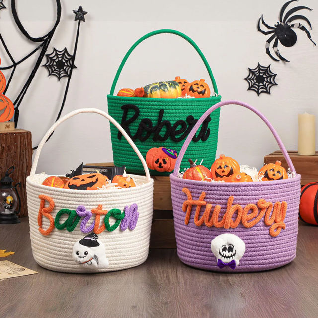 Picture of Custom Embroidered Halloween Candy Basket - Trick or Treat Basket - Halloween Basket for Kid