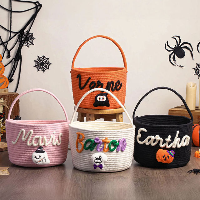 Picture of Custom Embroidered Halloween Candy Basket - Trick or Treat Basket - Halloween Basket for Kid