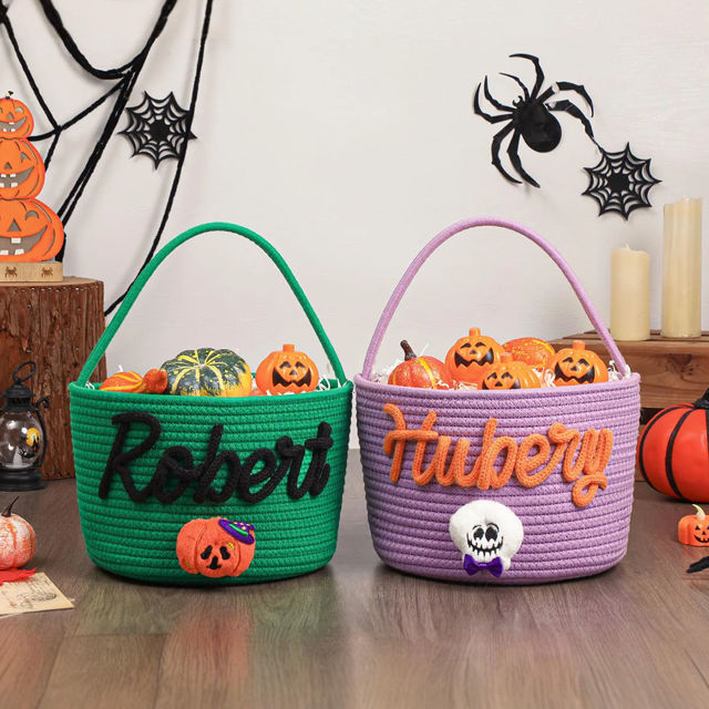 Picture of Custom Embroidered Halloween Candy Basket - Trick or Treat Basket - Halloween Basket for Kid