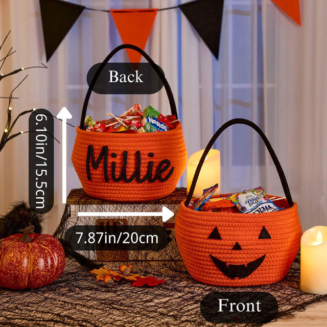 Picture of Personalised Halloween Trick or Treat Basket for Kids - Custom Embroidered Halloween Candy Basket