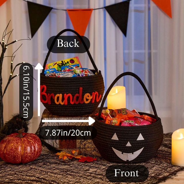 Picture of Personalised Halloween Trick or Treat Basket for Kids - Custom Embroidered Halloween Candy Basket