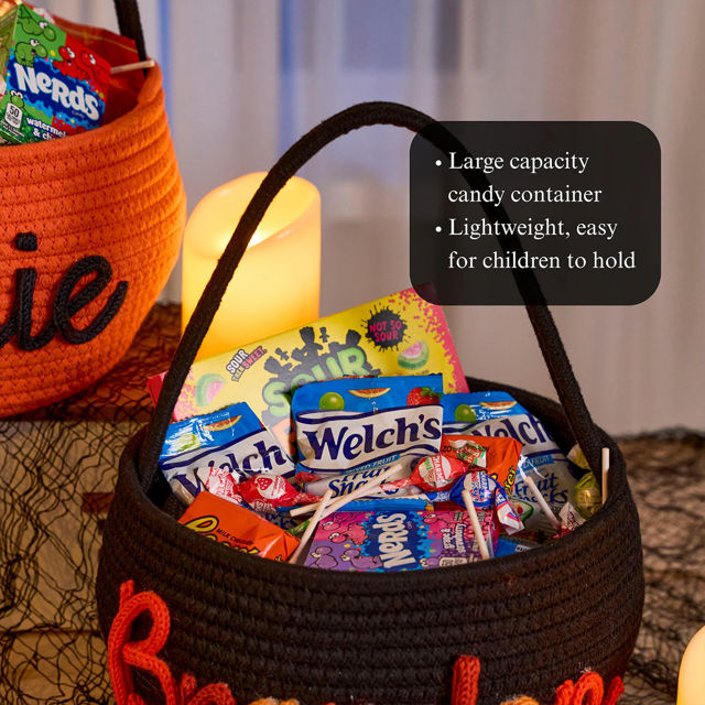 Picture of Personalised Halloween Trick or Treat Basket for Kids - Custom Embroidered Halloween Candy Basket