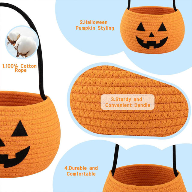Picture of Personalised Halloween Trick or Treat Basket for Kids - Custom Embroidered Halloween Candy Basket