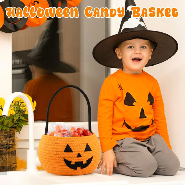 Picture of Personalised Halloween Trick or Treat Basket for Kids - Custom Embroidered Halloween Candy Basket