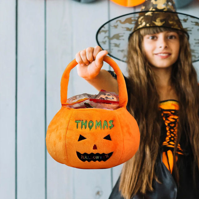 Picture of Custom Embroidered Halloween Candy Basket - Trick or Treat Baskets - Halloween Basket for Children