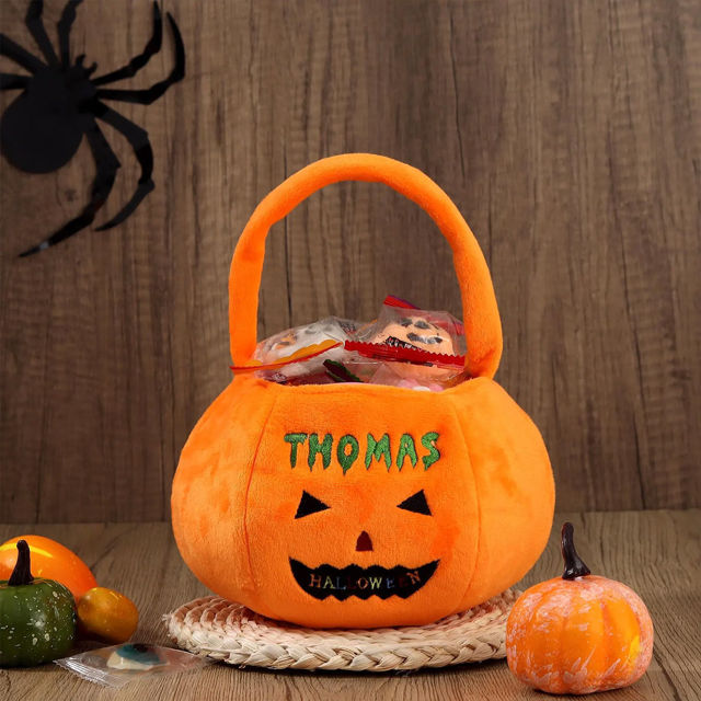 Picture of Custom Embroidered Halloween Candy Basket - Trick or Treat Baskets - Halloween Basket for Children
