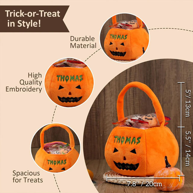 Picture of Custom Embroidered Halloween Candy Basket - Trick or Treat Baskets - Halloween Basket for Children