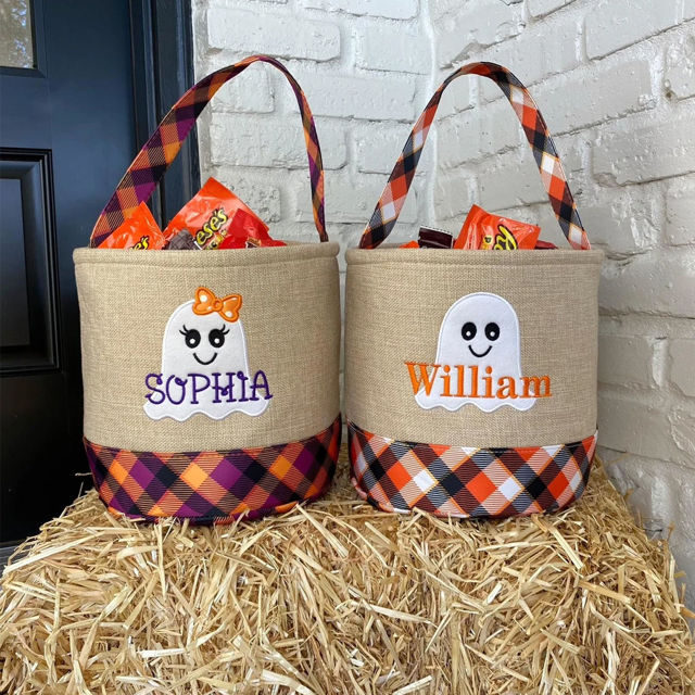 Picture of Trick or Treat Basket - Custom Embroidered Halloween Candy Basket - Halloween Basket for Children