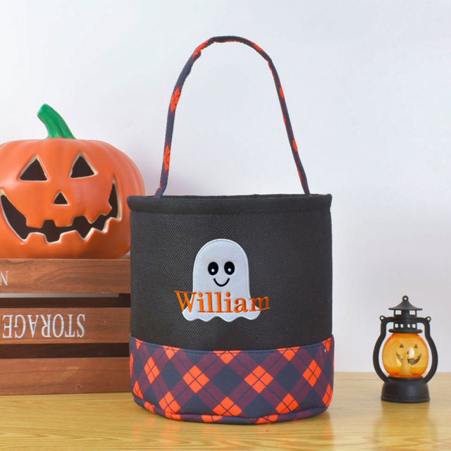 Picture of Trick or Treat Basket - Custom Embroidered Halloween Candy Basket - Halloween Basket for Children
