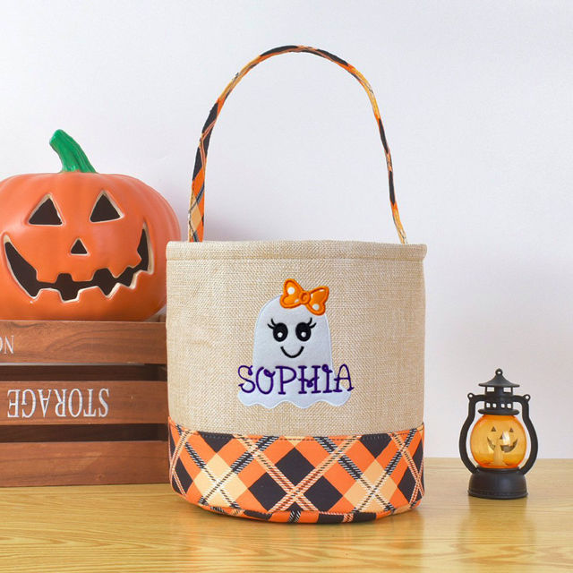 Picture of Trick or Treat Basket - Custom Embroidered Halloween Candy Basket - Halloween Basket for Children