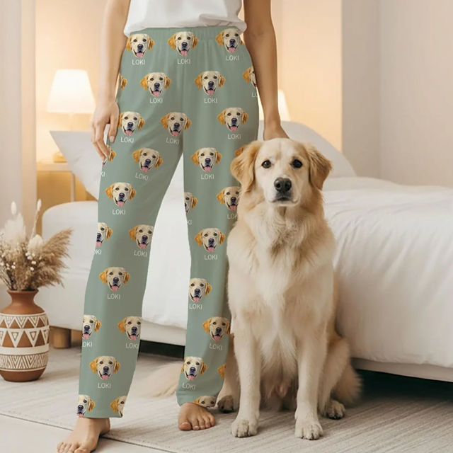 Picture of Custom Pajama Pants with Pets Face and Name - Personalized Pajama bottoms with Faces