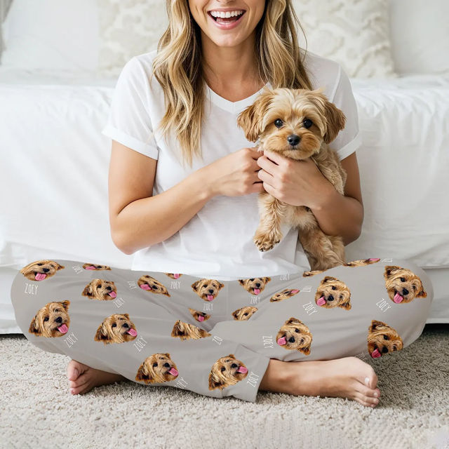Picture of Custom Pajama Pants with Pets Face and Name - Personalized Pajama bottoms with Faces
