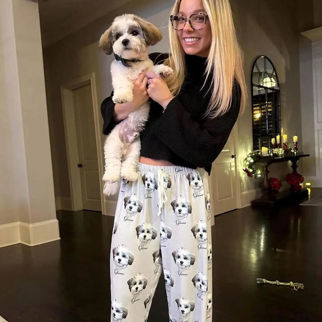 Picture of Custom Pajama Pants with Pets Face and Name - Personalized Pajama bottoms with Faces