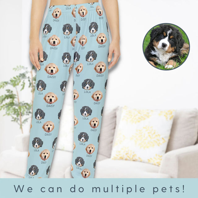 Picture of Custom Pajama Pants with Pets Face and Name - Personalized Pajama bottoms with Faces