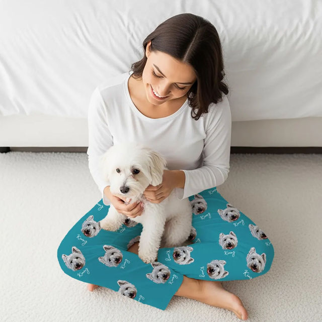Picture of Custom Pajama Pants with Pets Face and Name - Personalized Pajama bottoms with Faces