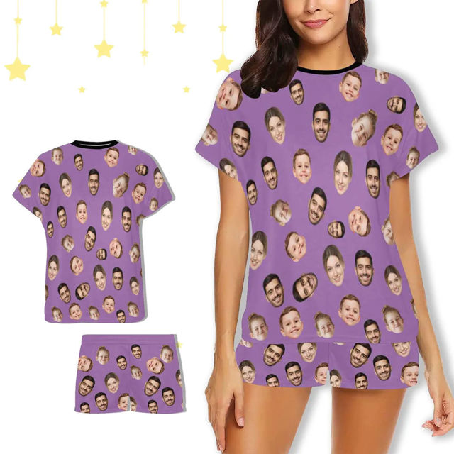 Picture of Custom Cozy Short Sleeves Face Pajamas Full Set - Personalised Unisex Summer Pajama Gift Set
