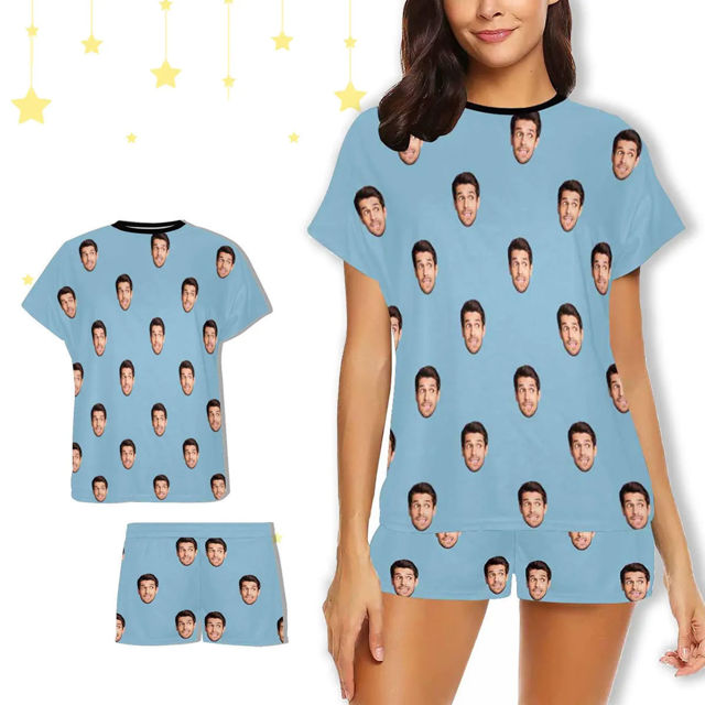 Picture of Custom Cozy Short Sleeves Face Pajamas Full Set - Personalised Unisex Summer Pajama Gift Set