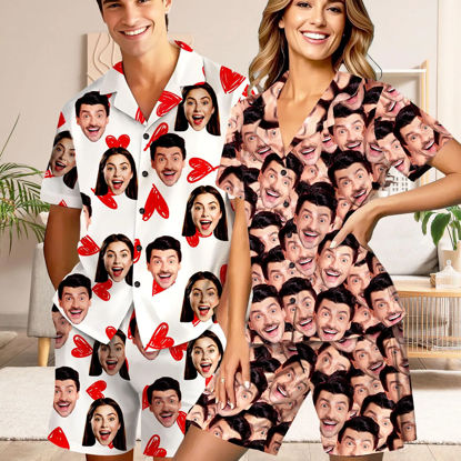 Picture of Custom Short Sleeves Face Pajamas Full Set - Personalized Unisex Summer Pajama Gift Set