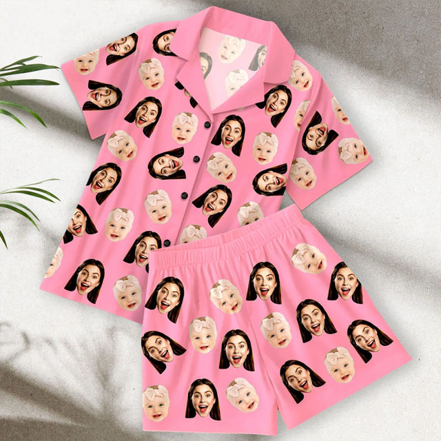 Picture of Custom Short Sleeves Face Pajamas Full Set - Personalized Unisex Summer Pajama Gift Set