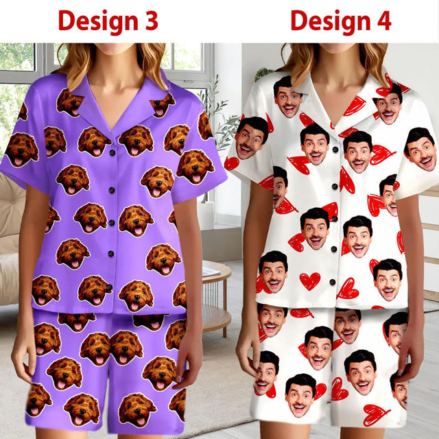 Picture of Custom Short Sleeves Face Pajamas Full Set - Personalized Unisex Summer Pajama Gift Set