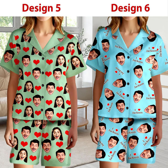 Picture of Custom Short Sleeves Face Pajamas Full Set - Personalized Unisex Summer Pajama Gift Set