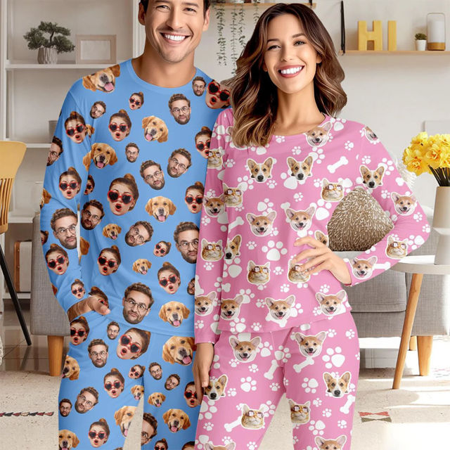 Picture of Custom Pajama Sets - Personalised Long Sleeve Pajama Set with Faces