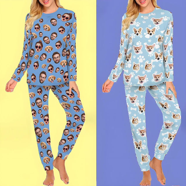 Picture of Custom Pajama Sets - Personalised Long Sleeve Pajama Set with Faces
