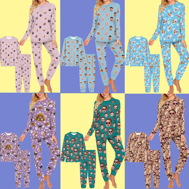 Picture of Custom Pajama Sets - Personalised Long Sleeve Pajama Set with Faces