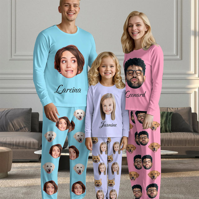Picture of Custom Pajama Sets - Personalised Long Sleeve Pajama with Faces and Name