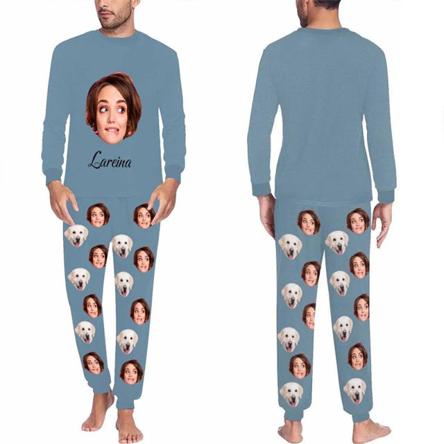 Picture of Custom Pajama Sets - Personalised Long Sleeve Pajama with Faces and Name