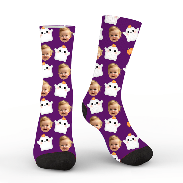 Picture of Custom Halloween Face Socks - Ghost Personalized Funny Socks - Personalized Socks for Men Women Kids