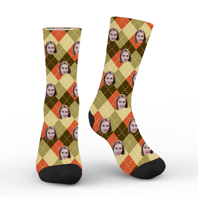 Picture of Custom Halloween Face Socks - Halloween Argyle Pattern - Personalized Socks for Men Women Kids