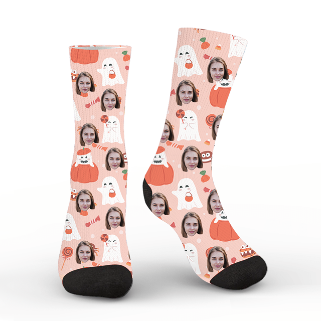 Picture of Custom Halloween Face Socks - Halloween Ghost Sweets - Personalized Socks for Men Women Kids