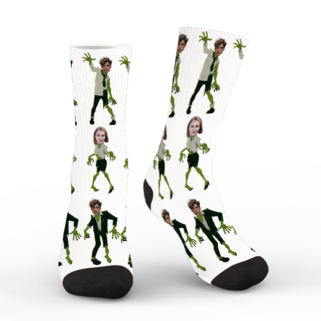 Picture of Custom Halloween Zombie Face Socks – Funny Personalized Monster Socks for Men Women Kids Gift