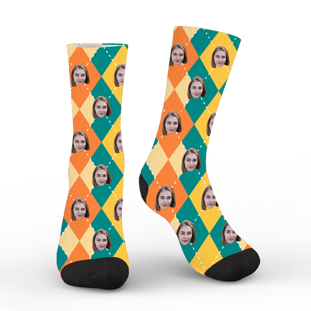 Picture of Custom Halloween Face Socks - Argyle Pattern - Personalized Socks for Men Women Kids