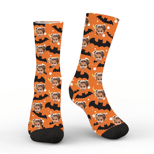 Picture of Custom Halloween Face Socks - Bats and Stars Personalized Funny Socks - Personalized Socks for Men Women Kids