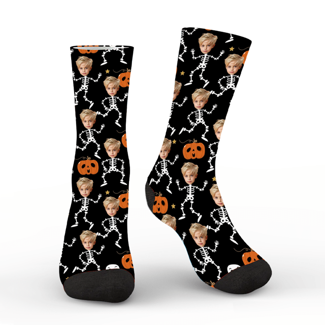 Picture of Custom Halloween Face Socks – Funny Skeleton Dance Pumpkin Personalized Socks for Men Women Kids
