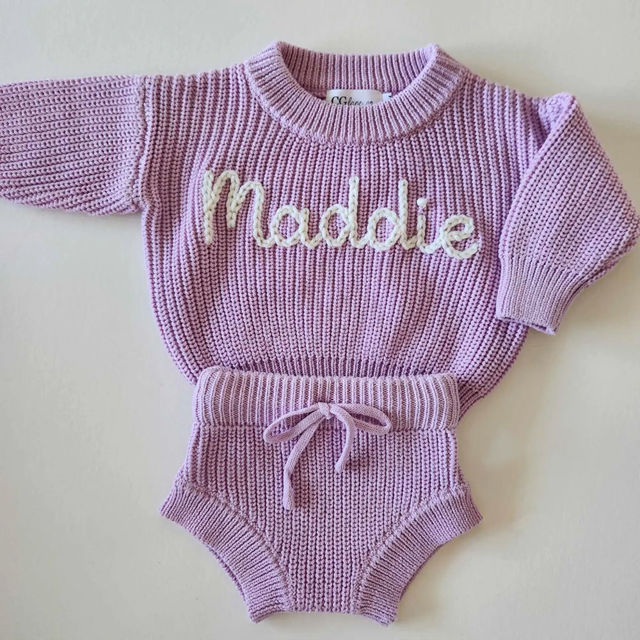 Picture of Newborn Baby Embroidered Sweater Set - Custom Embroidered Baby Sweaters -  Baby Shower Gift