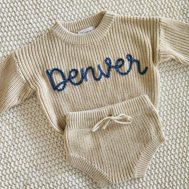 Picture of Newborn Baby Embroidered Sweater Set - Custom Embroidered Baby Sweaters -  Baby Shower Gift